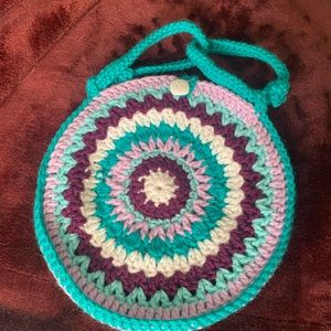 Handmade Crocheted multi-colored circle purse